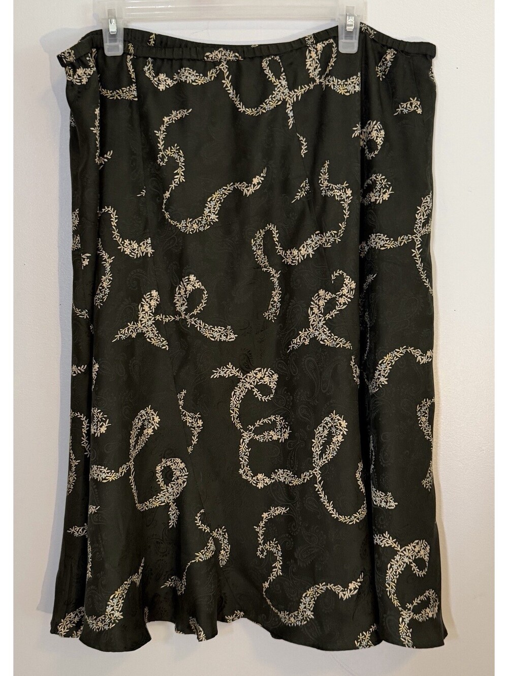 VTG Jones NY Silk Midi Skirt Dk Green Swirl Print Lined Quiet Elegance Romantic
